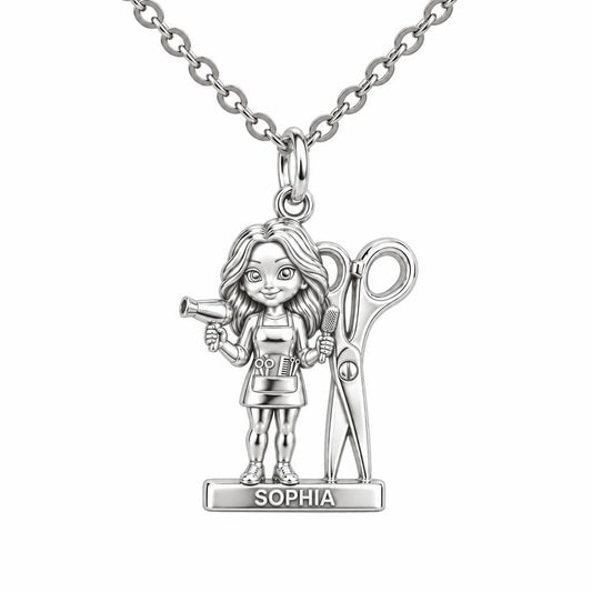 Master Stylist at Work Charm Necklace Set – silver, front view