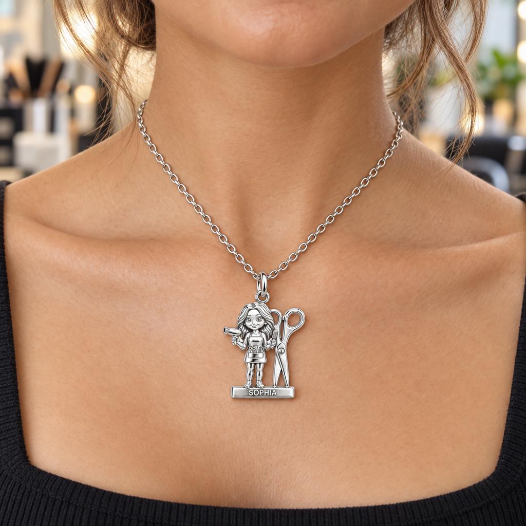 Master Stylist at Work Charm Necklace Set – worn / in use