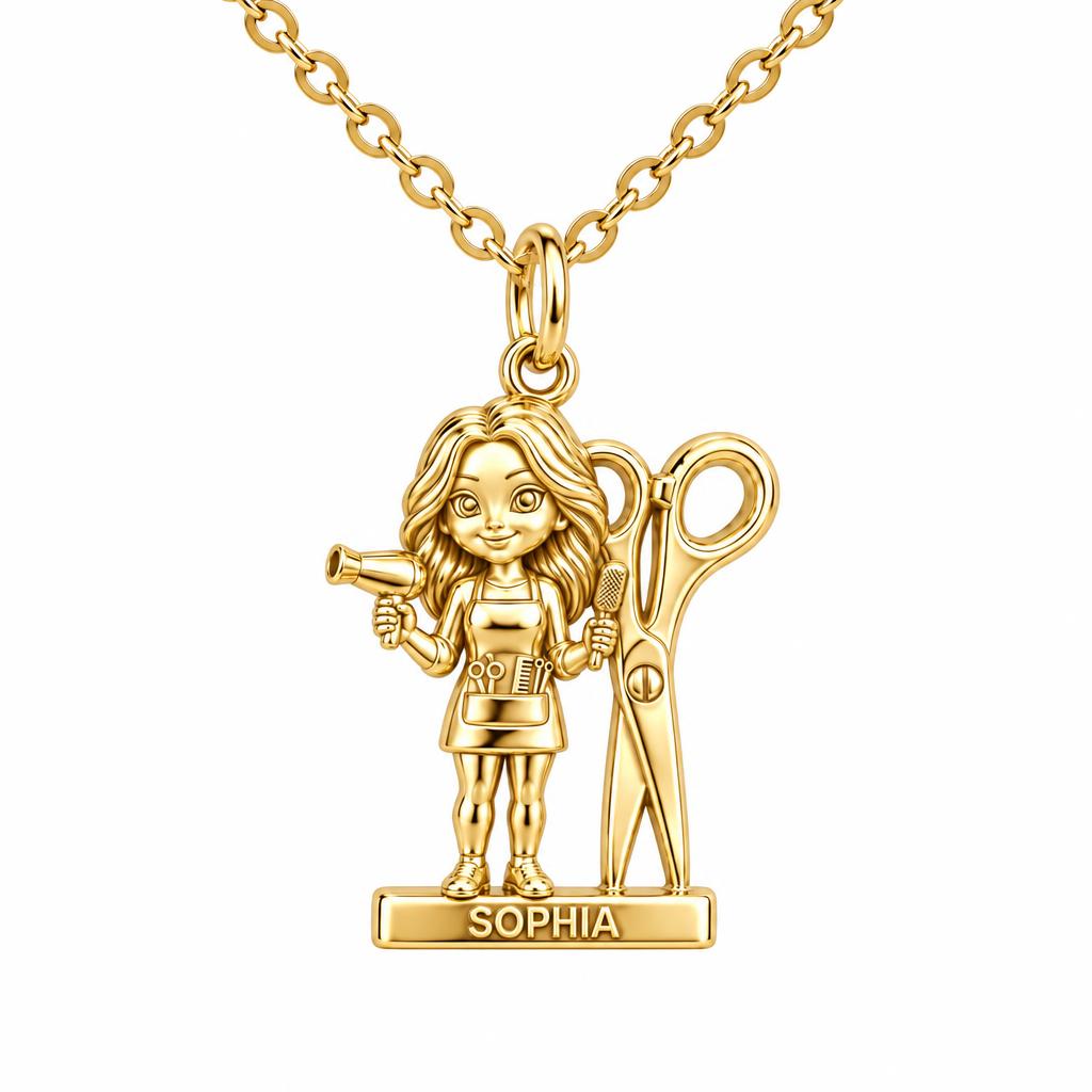 Master Stylist at Work Charm Necklace Set – 18K gold, front view