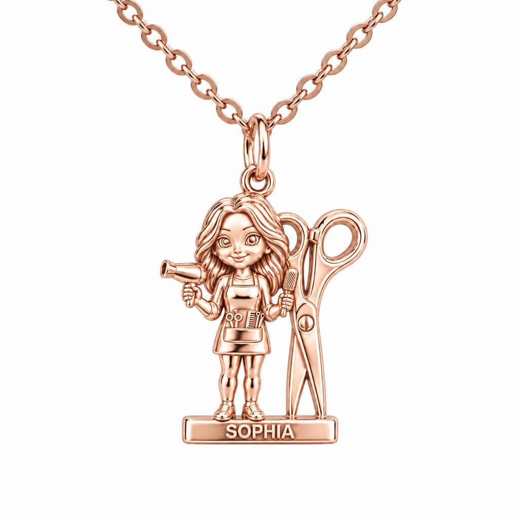 Master Stylist at Work Charm Necklace Set – rose gold, front view
