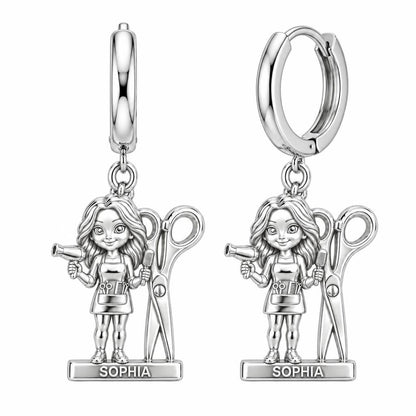 Master Stylist at Work Huggie Charm Earrings – silver, front view