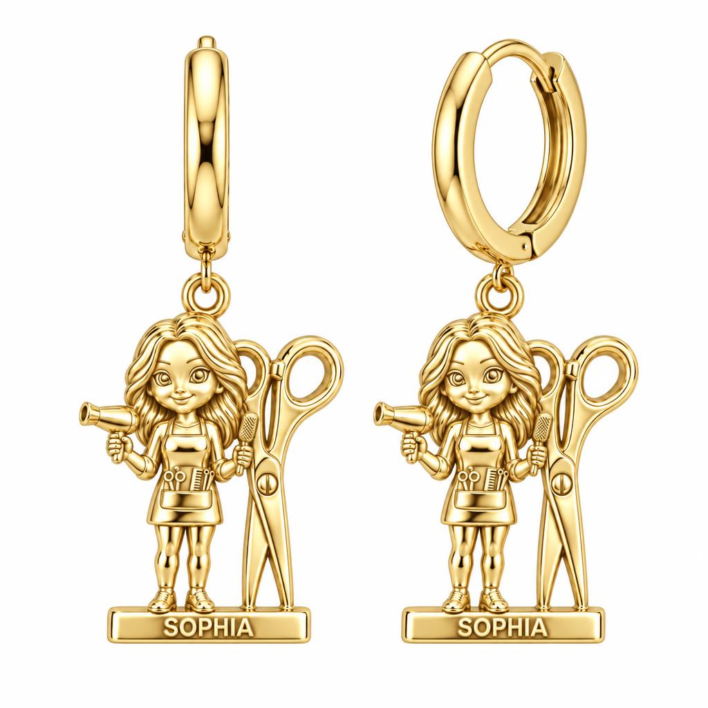 Master Stylist at Work Huggie Charm Earrings – 18K gold, front view