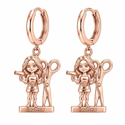 Master Stylist at Work Huggie Charm Earrings – rose gold, front view