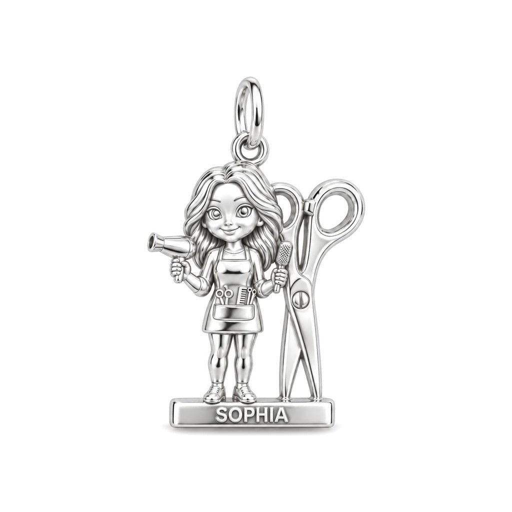 Master Stylist Charm Bracelet – Personalized Hairstylist Gift – silver charm, front view