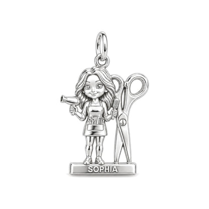 Master Stylist Charm Bracelet – Personalized Hairstylist Gift – silver charm, front view