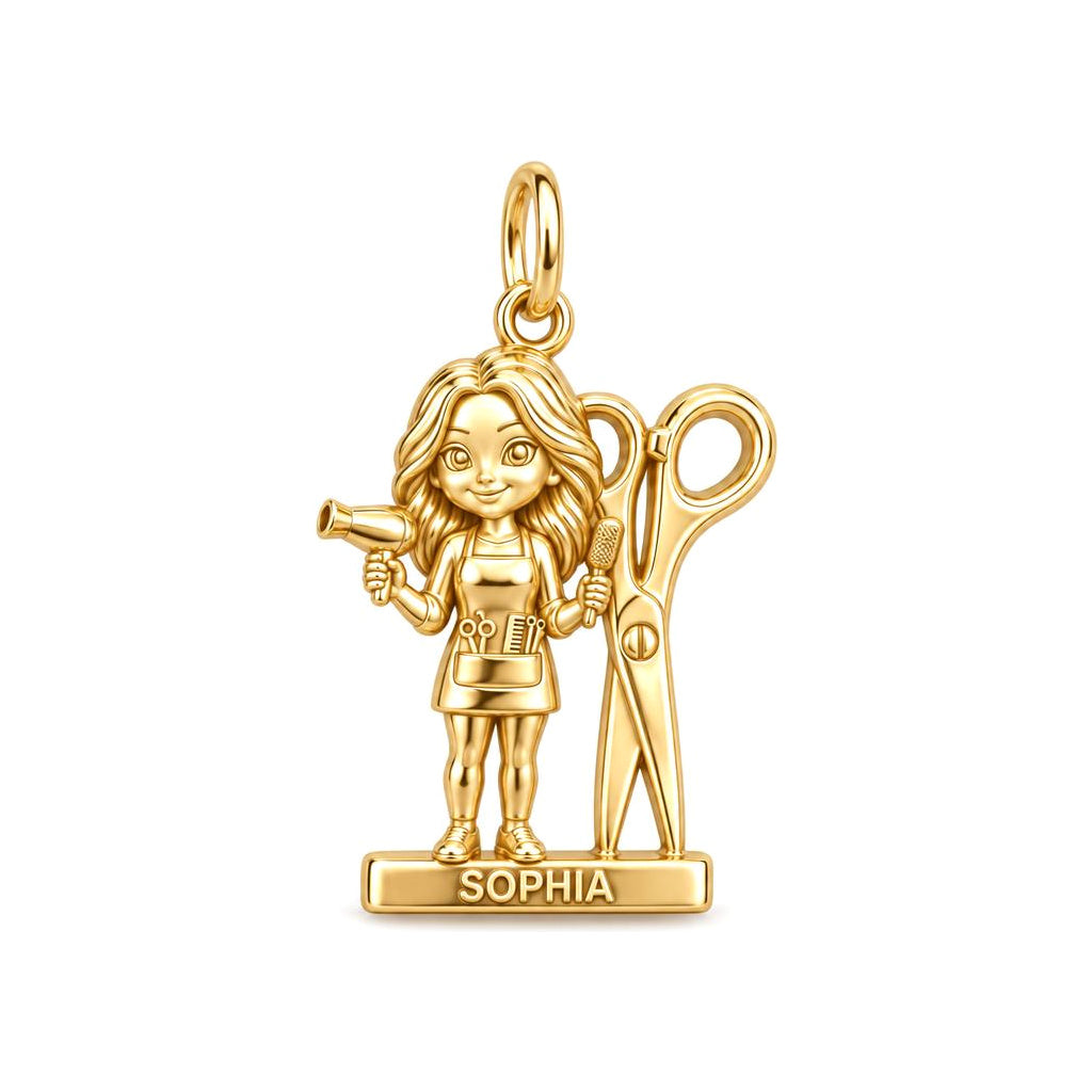 Master Stylist Charm Bracelet – Personalized Hairstylist Gift – 18K gold charm, front view