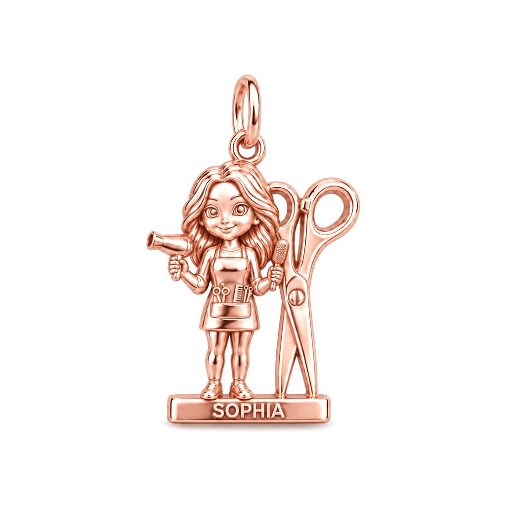 Master Stylist Charm Bracelet – Personalized Hairstylist Gift – rose gold charm, front view