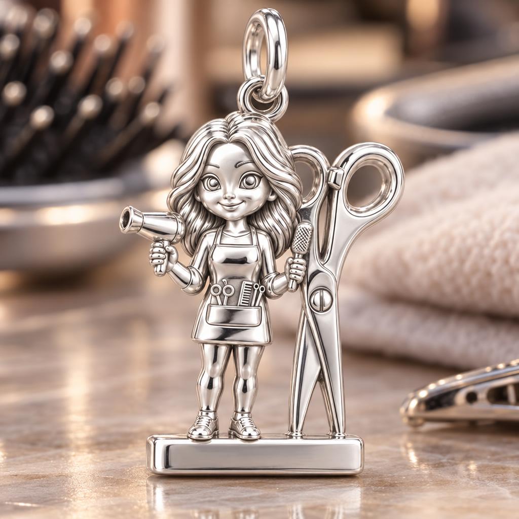 Master Stylist Charm Bracelet – Personalized Hairstylist Gift – macro detail of the charm