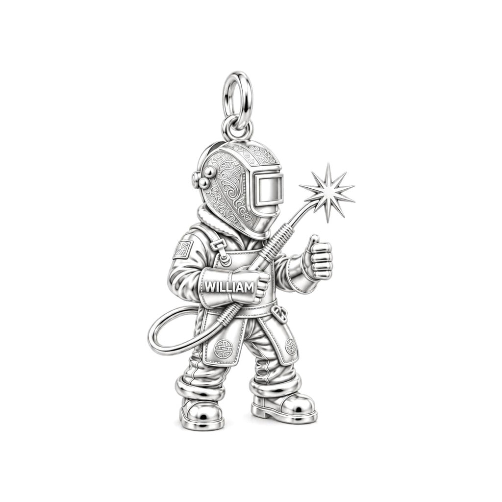 Master Welder Charm Bracelet – Personalized Welder Gift – silver charm, front view