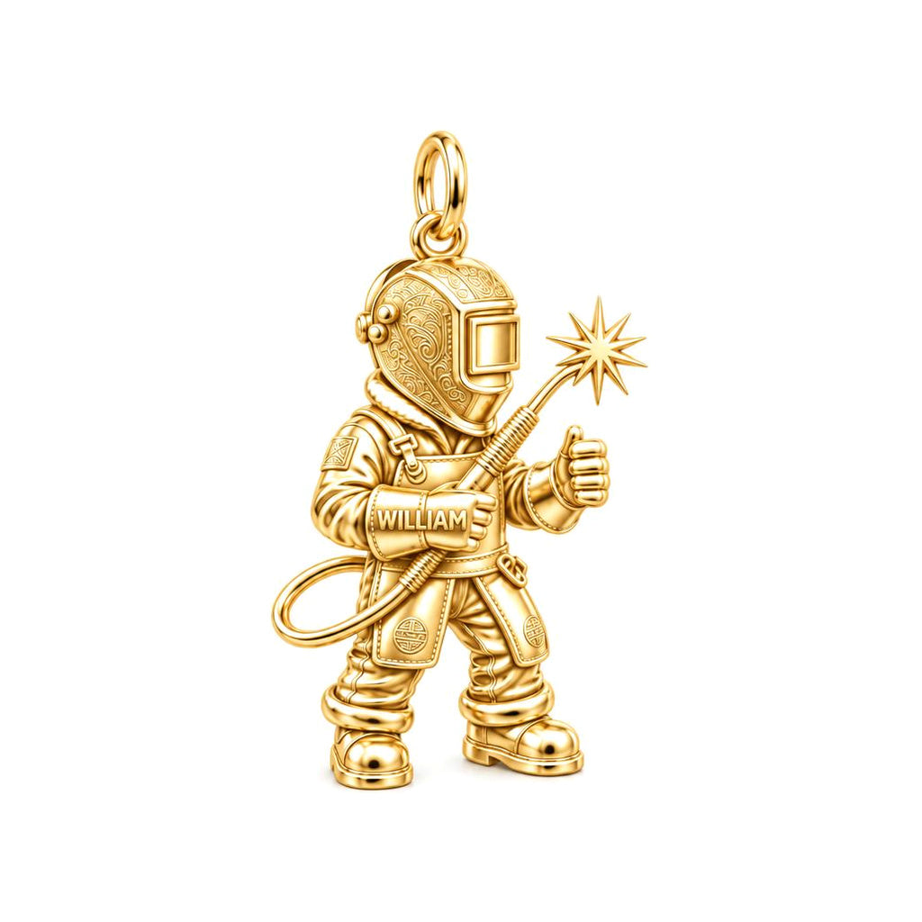Master Welder Charm Bracelet – Personalized Welder Gift – 18K gold charm, front view