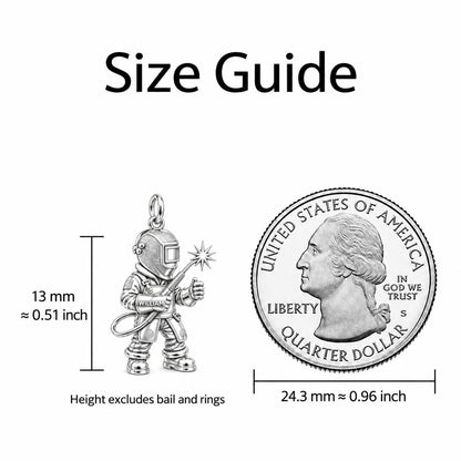 Master Welder Charm Bracelet – Personalized Welder Gift – size guide, 13 mm charm next to a quarter