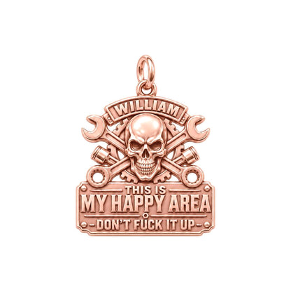 Mechanic Skull Happy Area Charm Bracelet – Personalized Dad Gift – rose gold 3 cm charm, front view