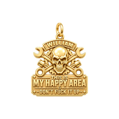 Mechanic Skull Happy Area Charm Bracelet – Personalized Dad Gift – 18K gold plated 3 cm charm, front view