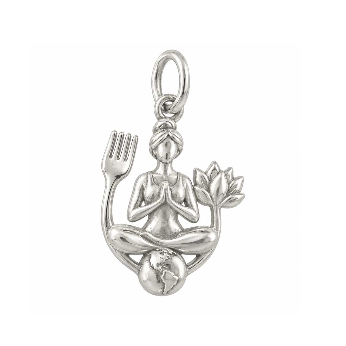 Meditating Figure and Three Symbols Charm — Silver — 50-works-silver-20260916-75