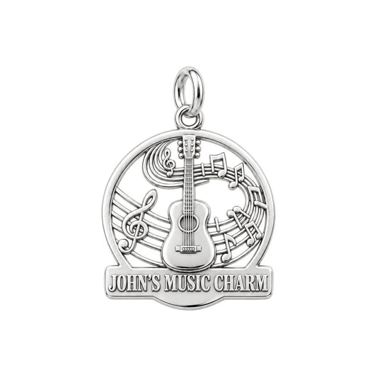 Melody of the Soul Charm Bracelet – Personalized Musician Gift – silver plated 3 cm charm, front view