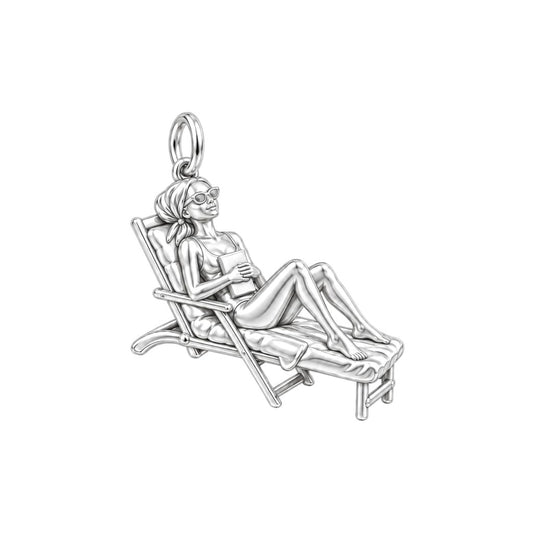 Memorable activities at the beach Charm Bracelet – Personalized Mom Gift – silver charm, front view