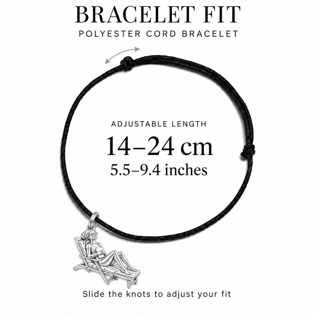 Memorable activities at the beach Charm Bracelet – Personalized Mom Gift – adjustable black cord bracelet, 14–24 cm