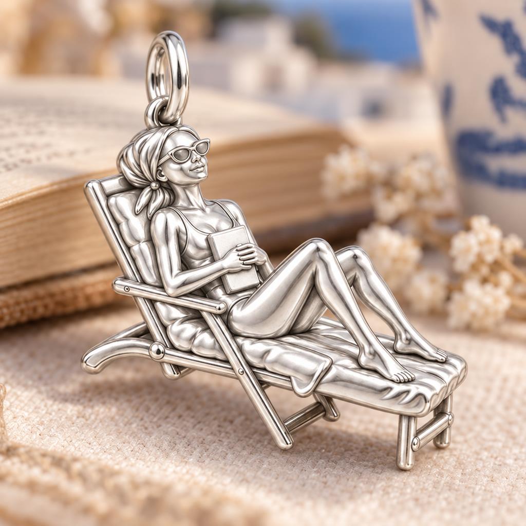 Memorable activities at the beach Charm Bracelet – Personalized Mom Gift – macro detail of the charm