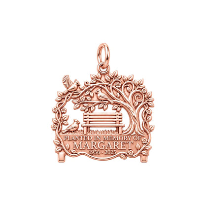 Memorial Garden Bench Charm and Polyester Cord Bracelet Set – rose gold 3 cm charm, front view