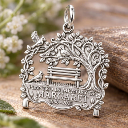 Memorial Garden Bench Charm and Polyester Cord Bracelet Set – macro detail of the charm