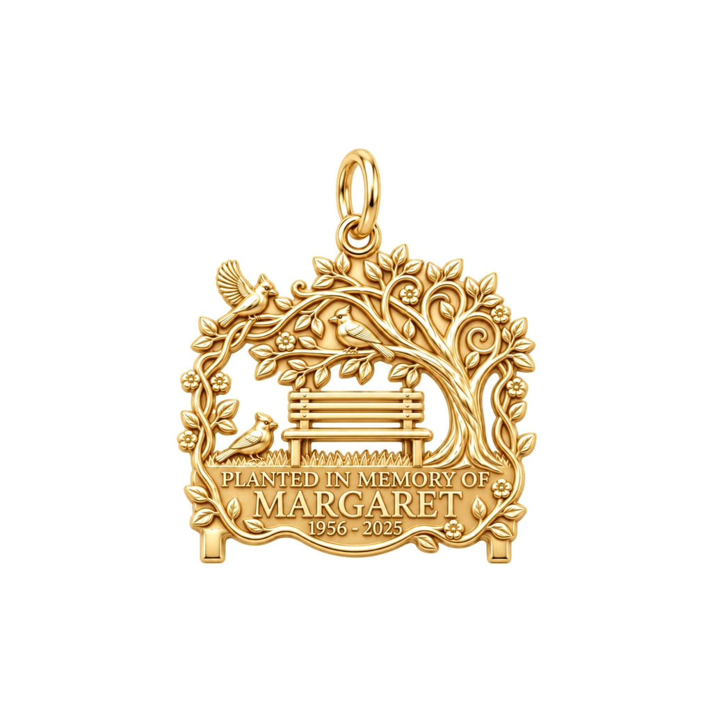 Memorial Garden Bench Charm and Polyester Cord Bracelet Set – 18K gold plated 3 cm charm, front view
