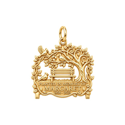 Memorial Garden Bench Charm and Polyester Cord Bracelet Set – 18K gold plated 3 cm charm, front view