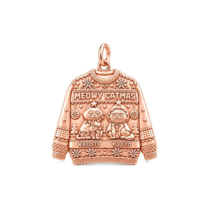 Meowy Catmas Sweater Charm Bracelet – Personalized Cat Mom Gift – rose gold 2 cm charm, front view