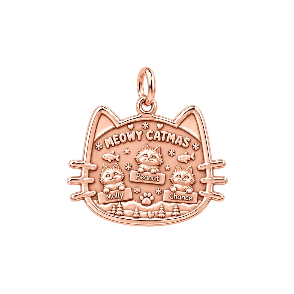 Meowy Catmas Winter Scene Charm Bracelet – Personalized Cat Mom Gift – rose gold 3 cm charm, front view