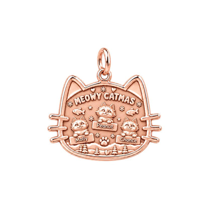 Meowy Catmas Winter Scene Charm Bracelet – Personalized Cat Mom Gift – rose gold 3 cm charm, front view