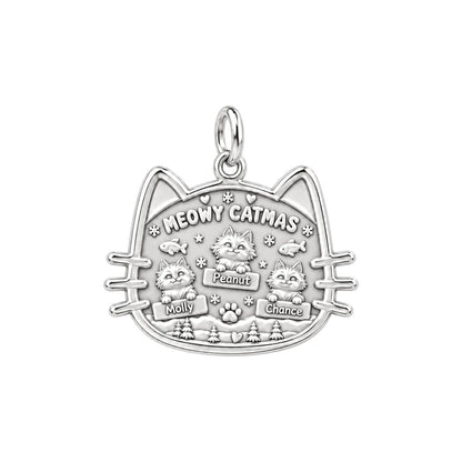 Meowy Catmas Winter Scene Charm Bracelet – Personalized Cat Mom Gift – silver plated 3 cm charm, front view