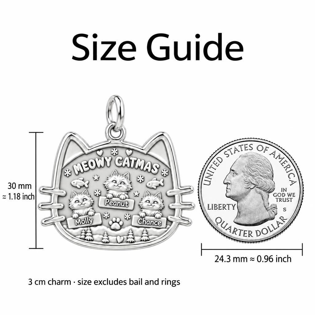 Meowy Catmas Winter Scene Charm Bracelet – Personalized Cat Mom Gift – size guide, 3 cm charm next to a quarter