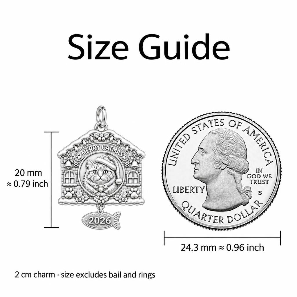 Merry Catmas House Charm Bracelet – Personalized Cat Mom Gift – size guide, 2 cm charm next to a quarter