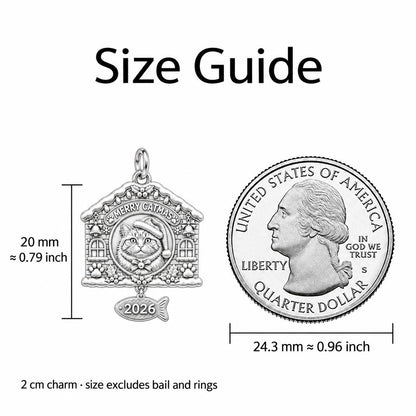 Merry Catmas House Charm Bracelet – Personalized Cat Mom Gift – size guide, 2 cm charm next to a quarter