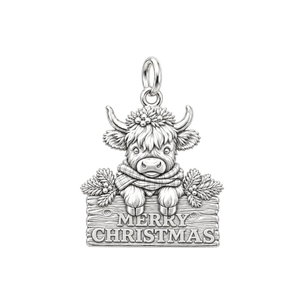 Merry Christmas Highland Cow Charm and Polyester Cord Bracelet Set