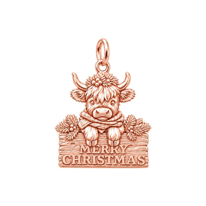 Merry Christmas Highland Cow Charm and Polyester Cord Bracelet Set