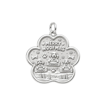 Merry Woofmas Paw Charm Bracelet – Personalized Dog Mom Gift – silver plated 3 cm charm, front view