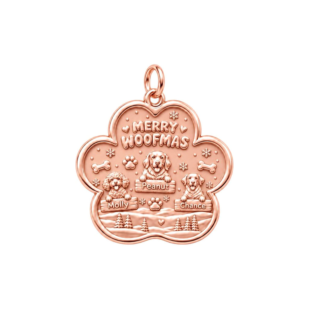 Merry Woofmas Paw Charm Bracelet – Personalized Dog Mom Gift – rose gold 3 cm charm, front view