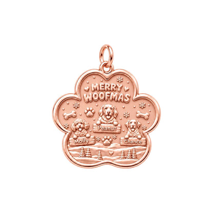 Merry Woofmas Paw Charm Bracelet – Personalized Dog Mom Gift – rose gold 3 cm charm, front view