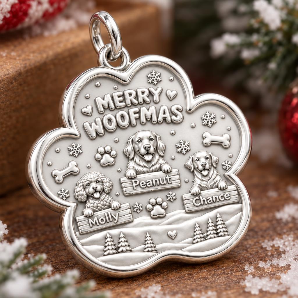 Merry Woofmas Paw Charm Bracelet – Personalized Dog Mom Gift – macro detail of the charm