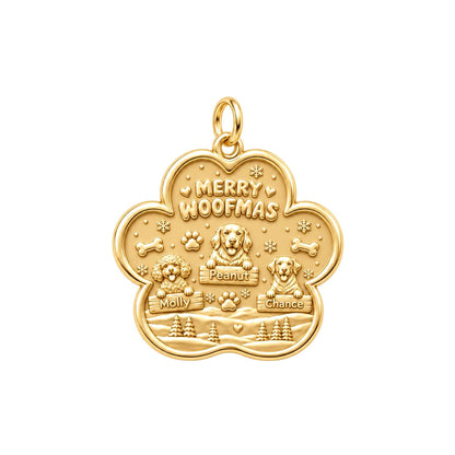 Merry Woofmas Paw Charm Bracelet – Personalized Dog Mom Gift – 18K gold plated 3 cm charm, front view
