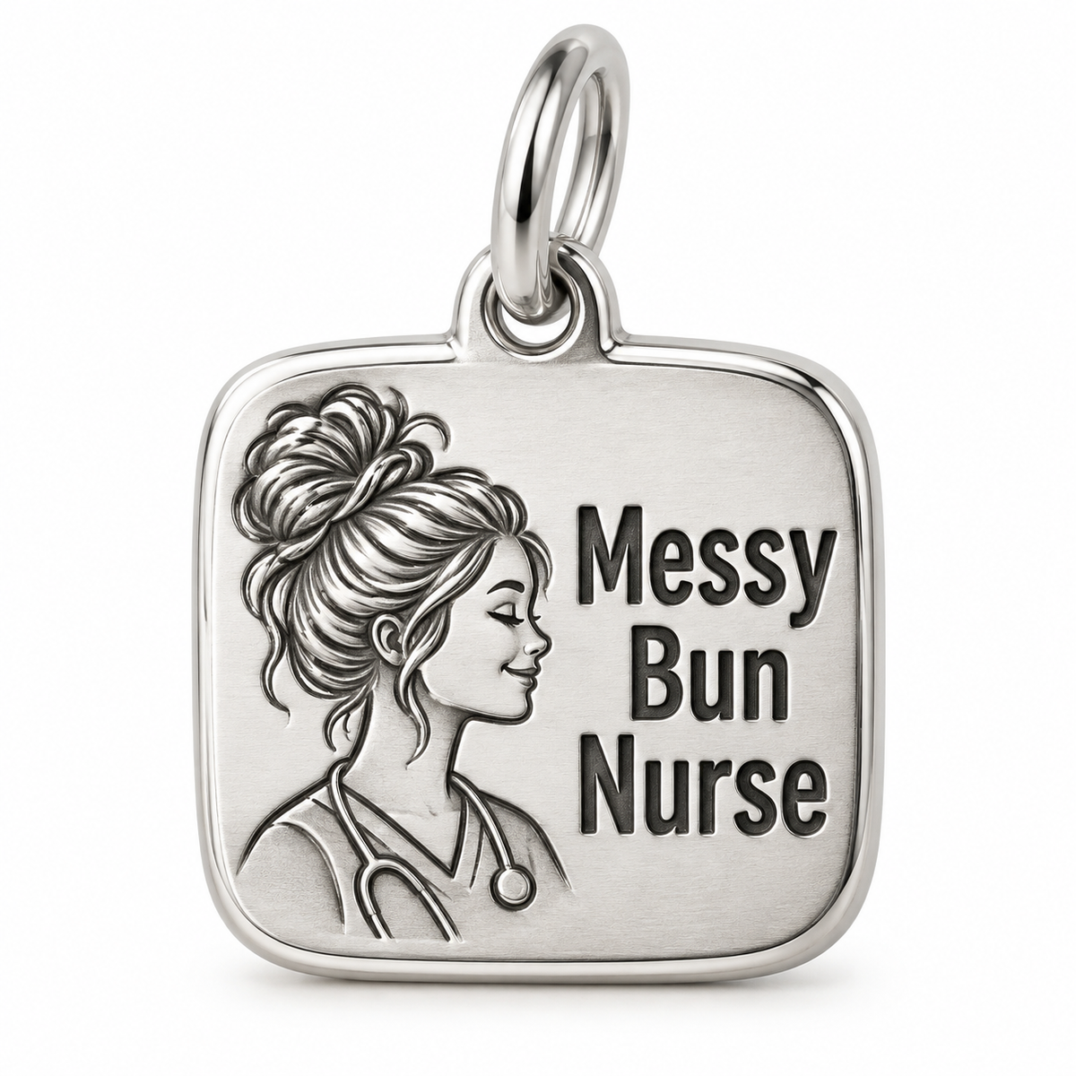 Messy Bun Nurse Engraved Charm polished silver concept