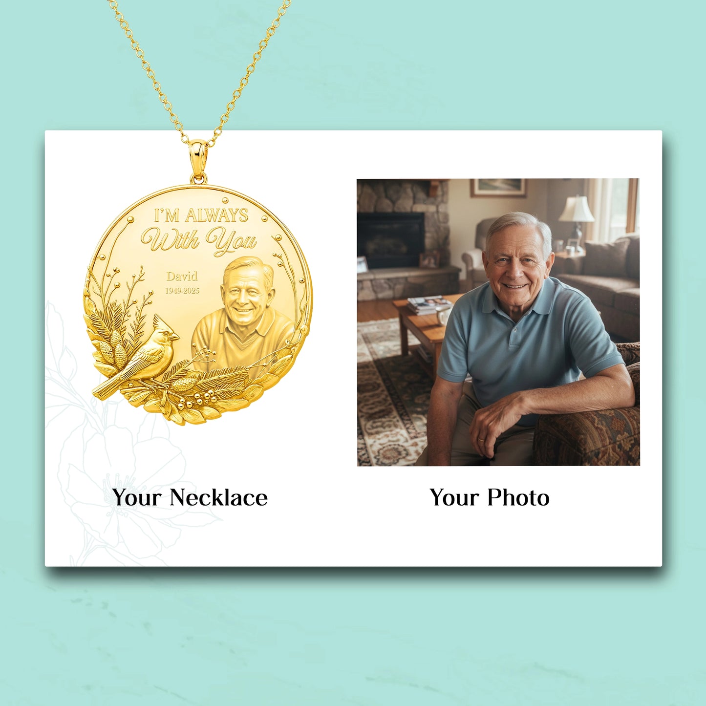 Soulyshine Eternal Presence Personalized Memorial -  Upload Photo Necklace in Sterling Silver/14K Gold Vermeil