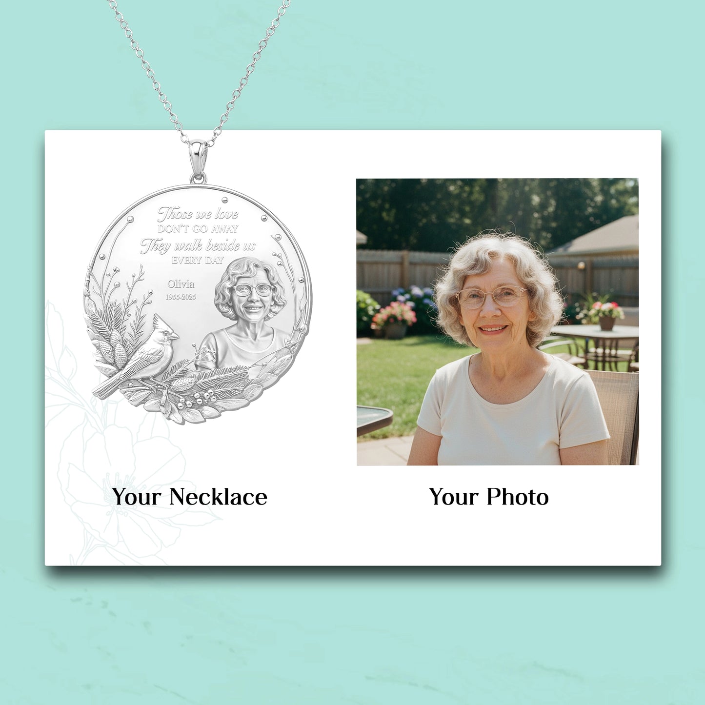 Soulyshine Eternal Presence Personalized Memorial -  Upload Photo Necklace in Sterling Silver/14K Gold Vermeil