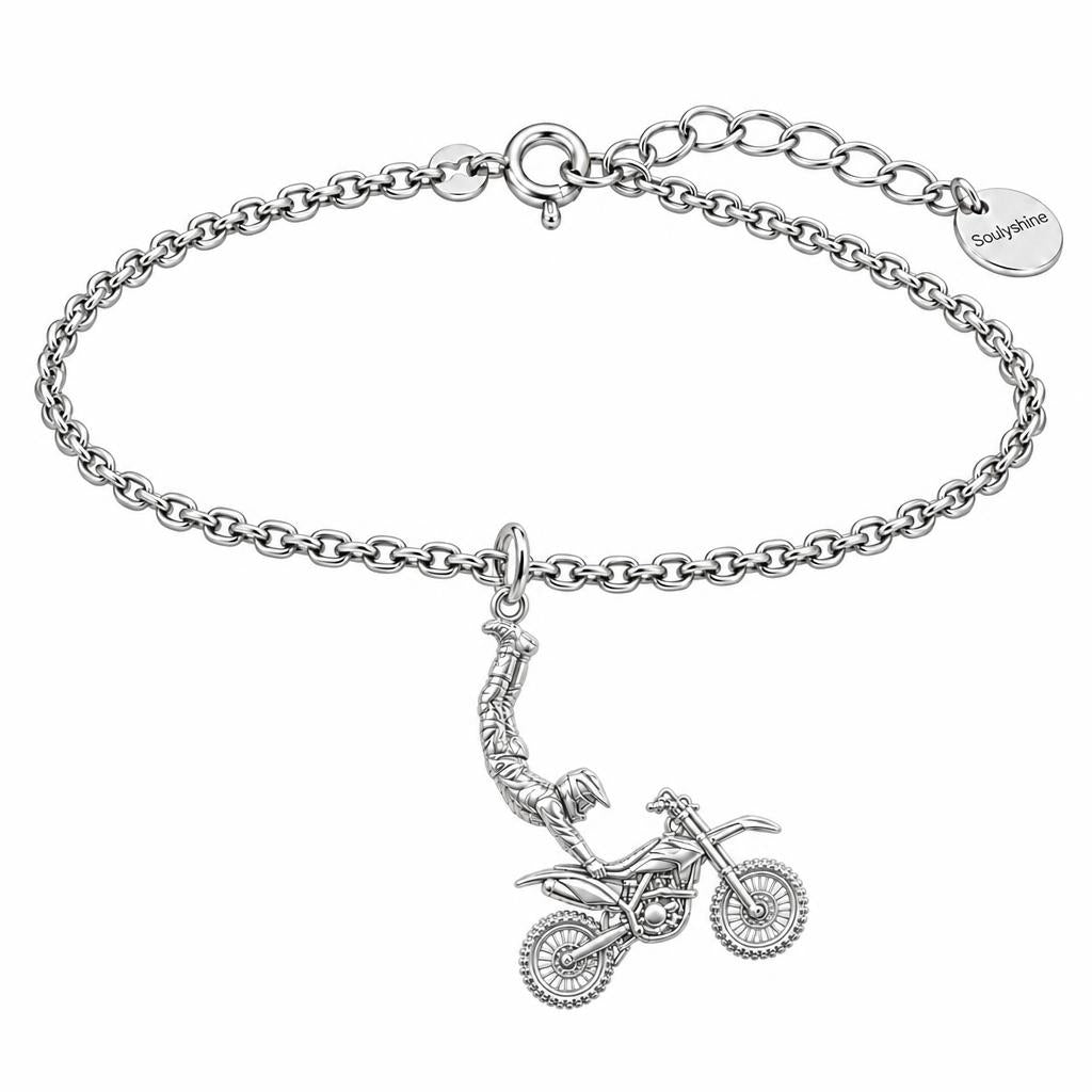 Midair Motocross Stunt Charm Bracelet Set – silver, front view