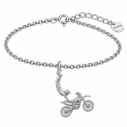 Midair Motocross Stunt Charm Bracelet Set – silver, front view