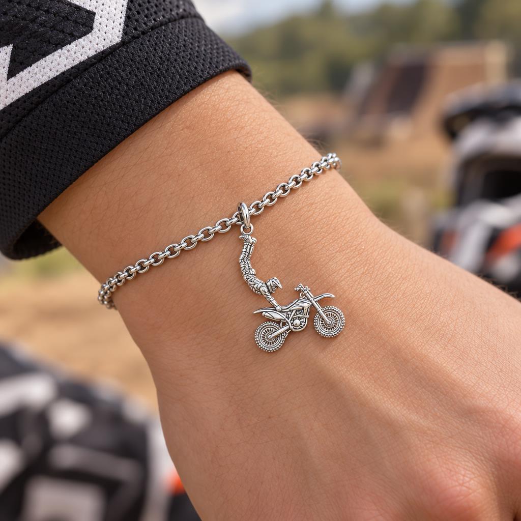 Midair Motocross Stunt Charm Bracelet Set – worn / in use