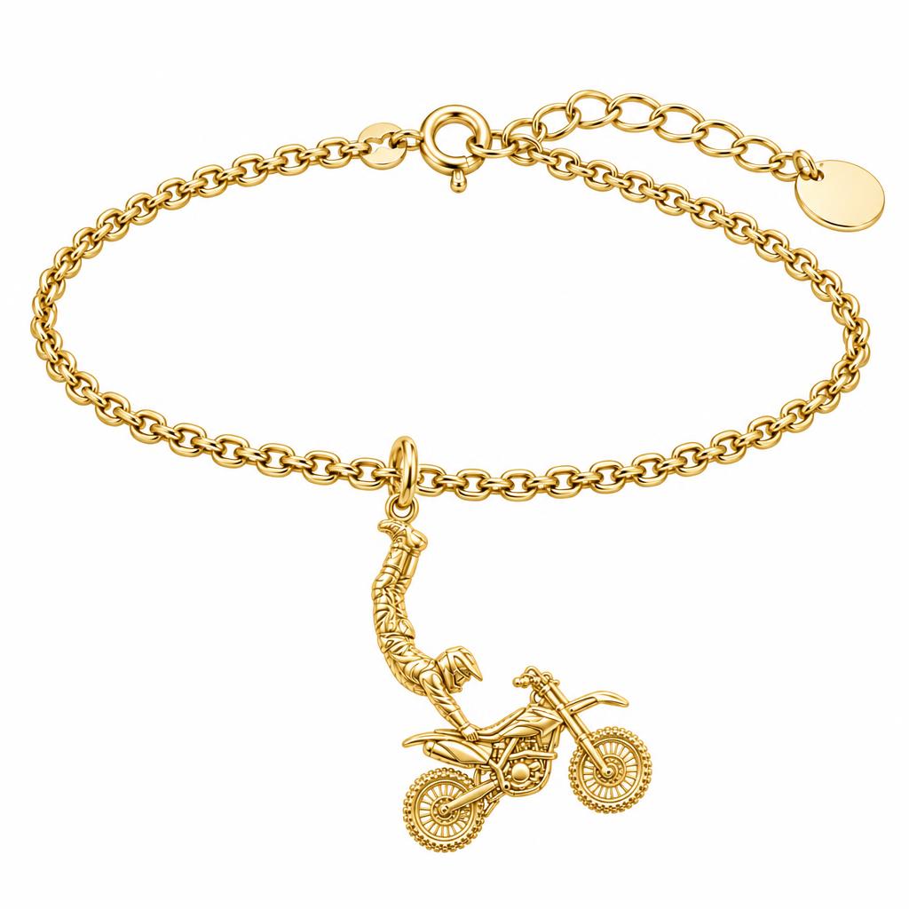 Midair Motocross Stunt Charm Bracelet Set – 18K gold, front view