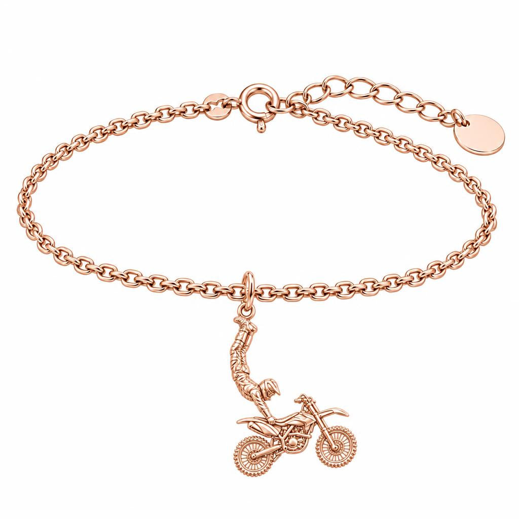 Midair Motocross Stunt Charm Bracelet Set – rose gold, front view