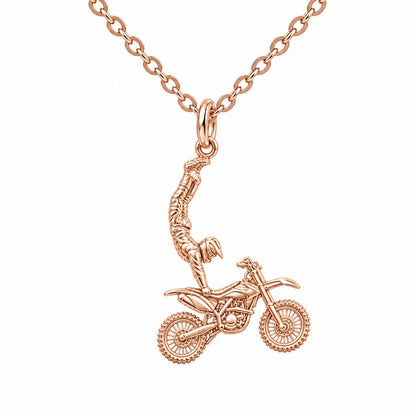 Midair Motocross Stunt Charm Necklace Set – rose gold, front view