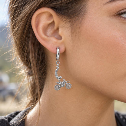Midair Motocross Stunt Huggie Charm Earrings – worn / in use